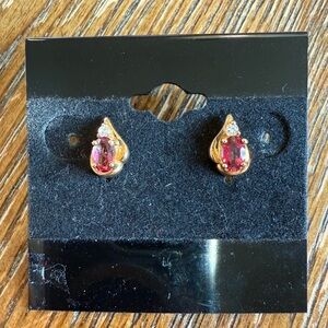 Elegant 10k Gold and Pink stone Teardrop Earrings
